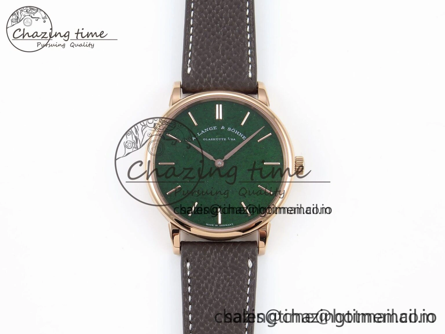 Saxonia Thin RG F8F Edition Green Dial on Brown Leather Strap A23J Refined 4159