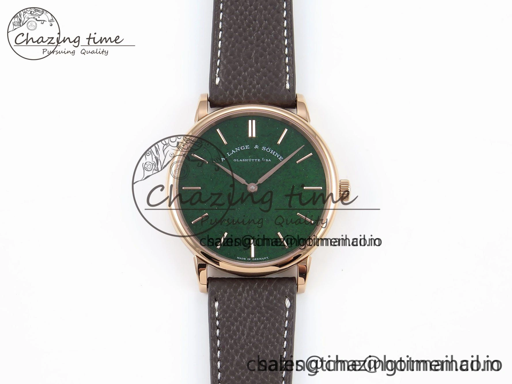 Saxonia Thin RG F8F Edition Green Dial on Brown Leather Strap A23J Refined 4159