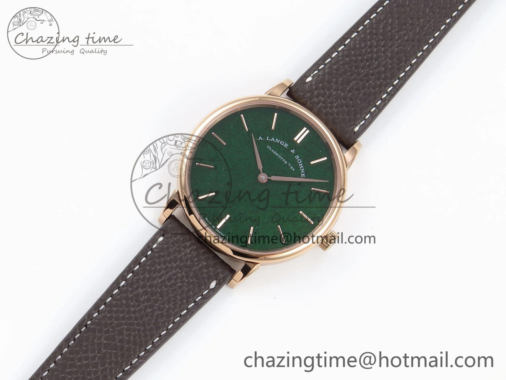 Saxonia Thin RG F8F Edition Green Dial on Brown Leather Strap A23J Refined 4159