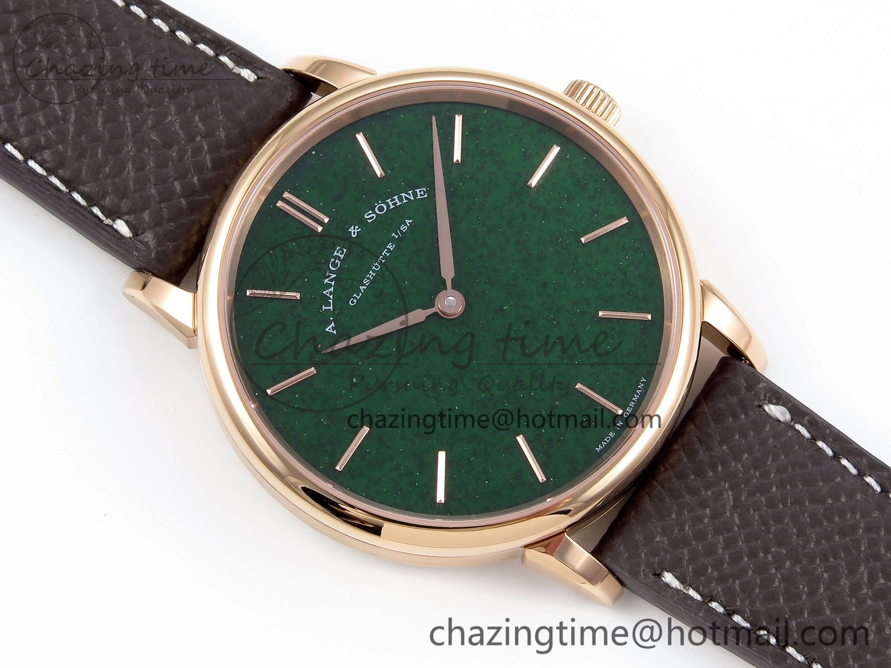 Saxonia Thin RG F8F Edition Green Dial on Brown Leather Strap A23J Refined 4159