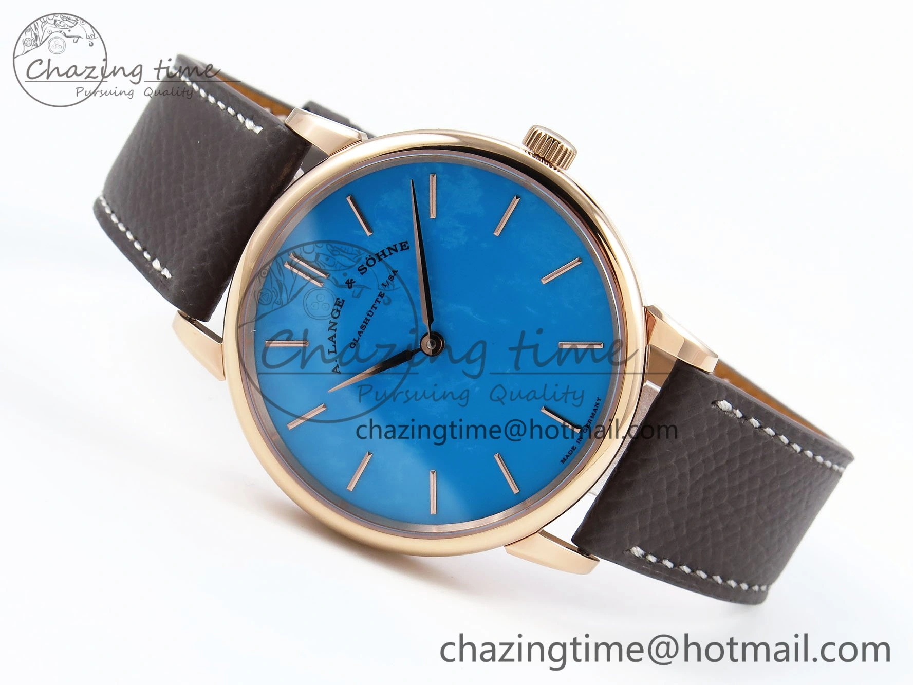Sustainable Saxonia Thin RG F8F Edition Tiffany Blue Dial on Brown Leather Strap A23J 4158