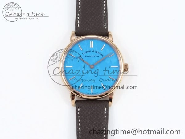 Sustainable Saxonia Thin RG F8F Edition Tiffany Blue Dial on Brown Leather Strap A23J 4158