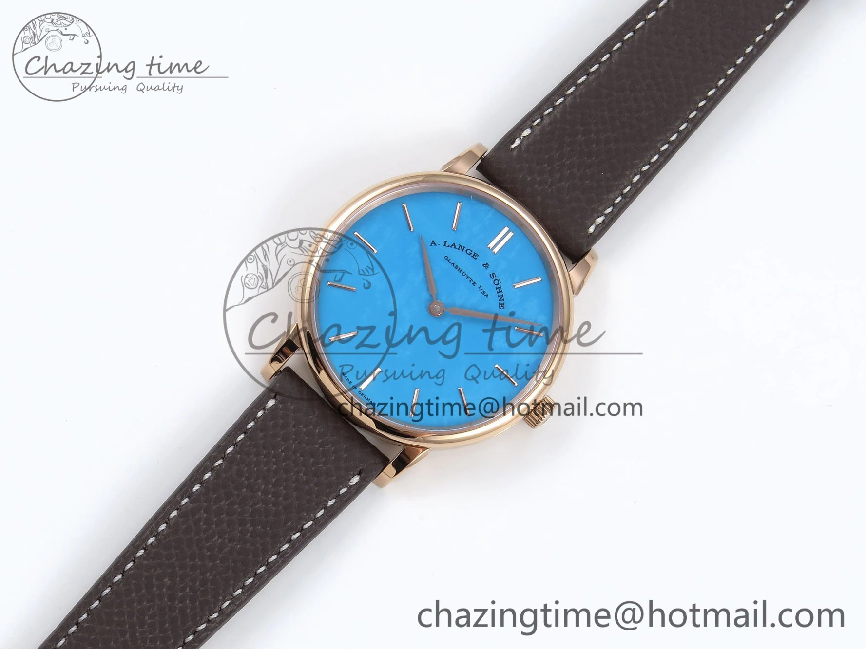 Sustainable Saxonia Thin RG F8F Edition Tiffany Blue Dial on Brown Leather Strap A23J 4158