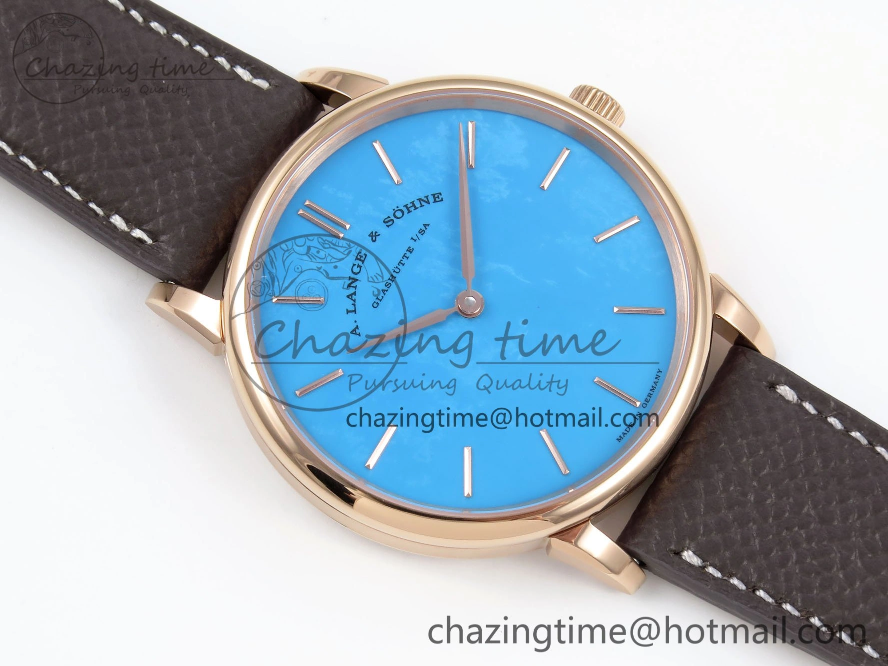 Sustainable Saxonia Thin RG F8F Edition Tiffany Blue Dial on Brown Leather Strap A23J 4158