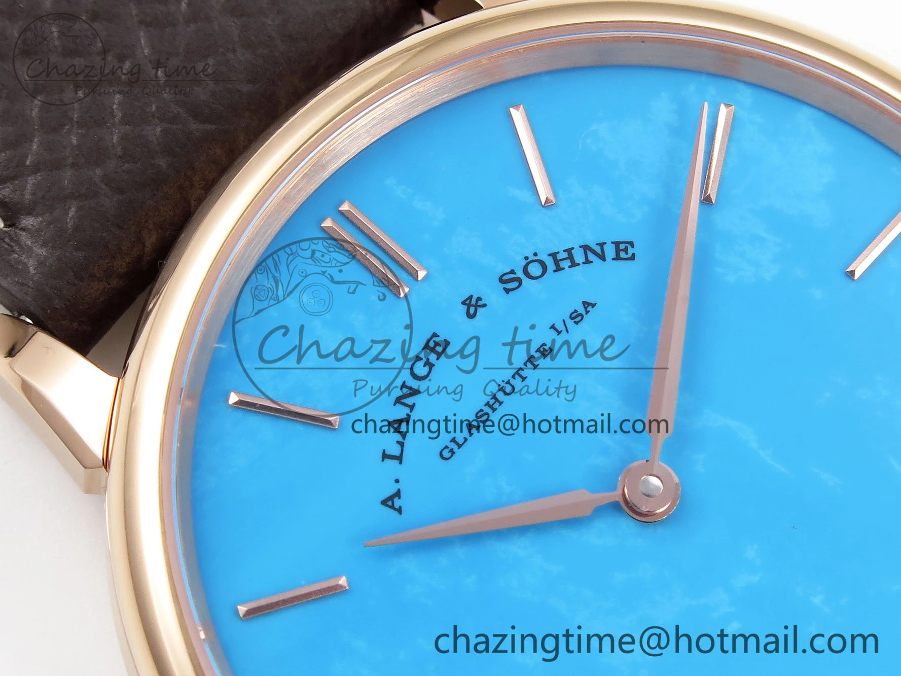 Sustainable Saxonia Thin RG F8F Edition Tiffany Blue Dial on Brown Leather Strap A23J 4158