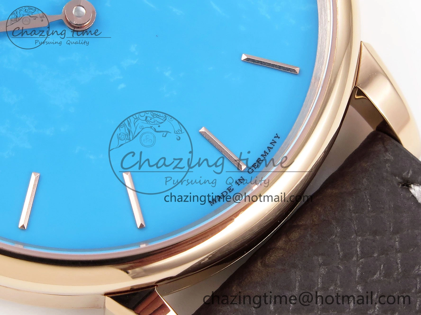 Sustainable Saxonia Thin RG F8F Edition Tiffany Blue Dial on Brown Leather Strap A23J 4158