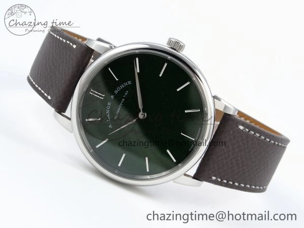 Saxonia Thin SS F8F Edition Green Dial on Brown Leather Strap A23J Minimalist 4162