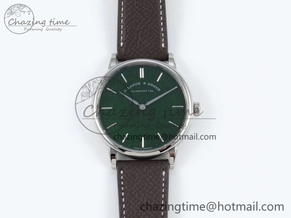 Saxonia Thin SS F8F Edition Green Dial on Brown Leather Strap A23J Minimalist 4162