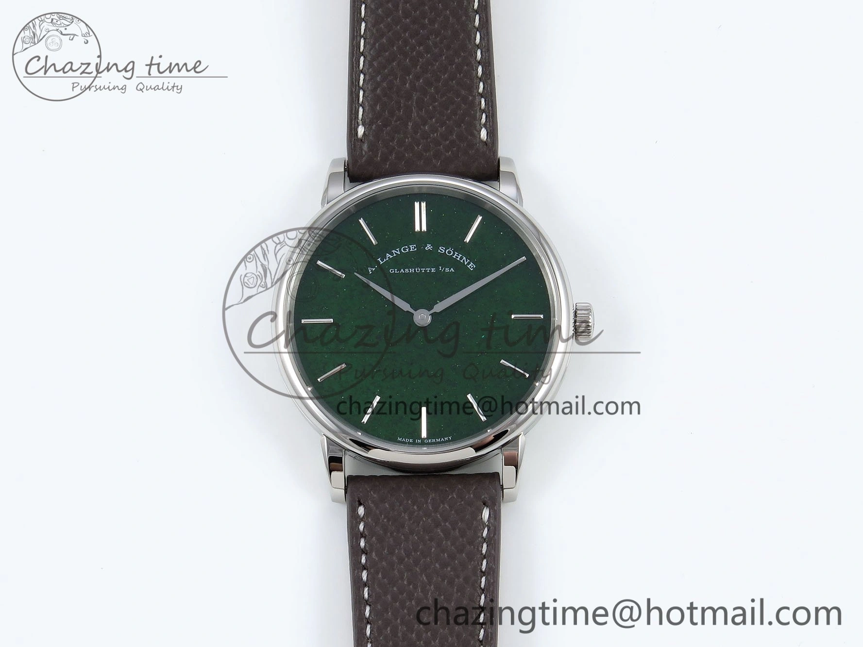 Saxonia Thin SS F8F Edition Green Dial on Brown Leather Strap A23J Minimalist 4162