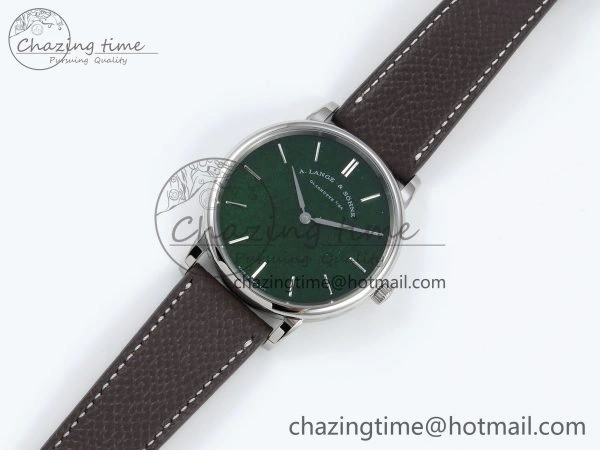 Saxonia Thin SS F8F Edition Green Dial on Brown Leather Strap A23J Minimalist 4162
