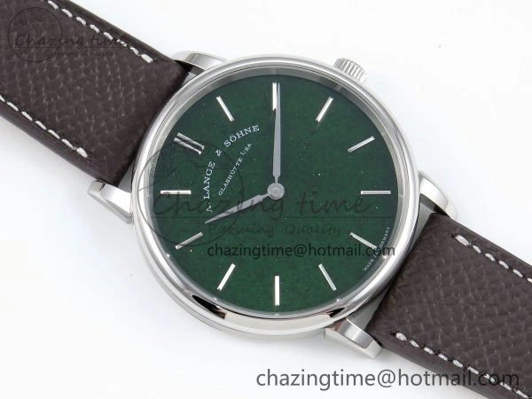 Saxonia Thin SS F8F Edition Green Dial on Brown Leather Strap A23J Minimalist 4162