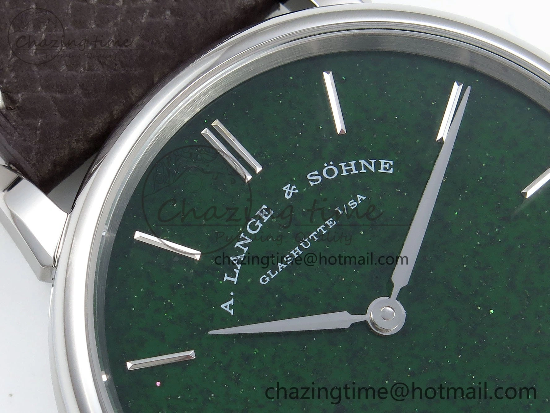 Saxonia Thin SS F8F Edition Green Dial on Brown Leather Strap A23J Minimalist 4162