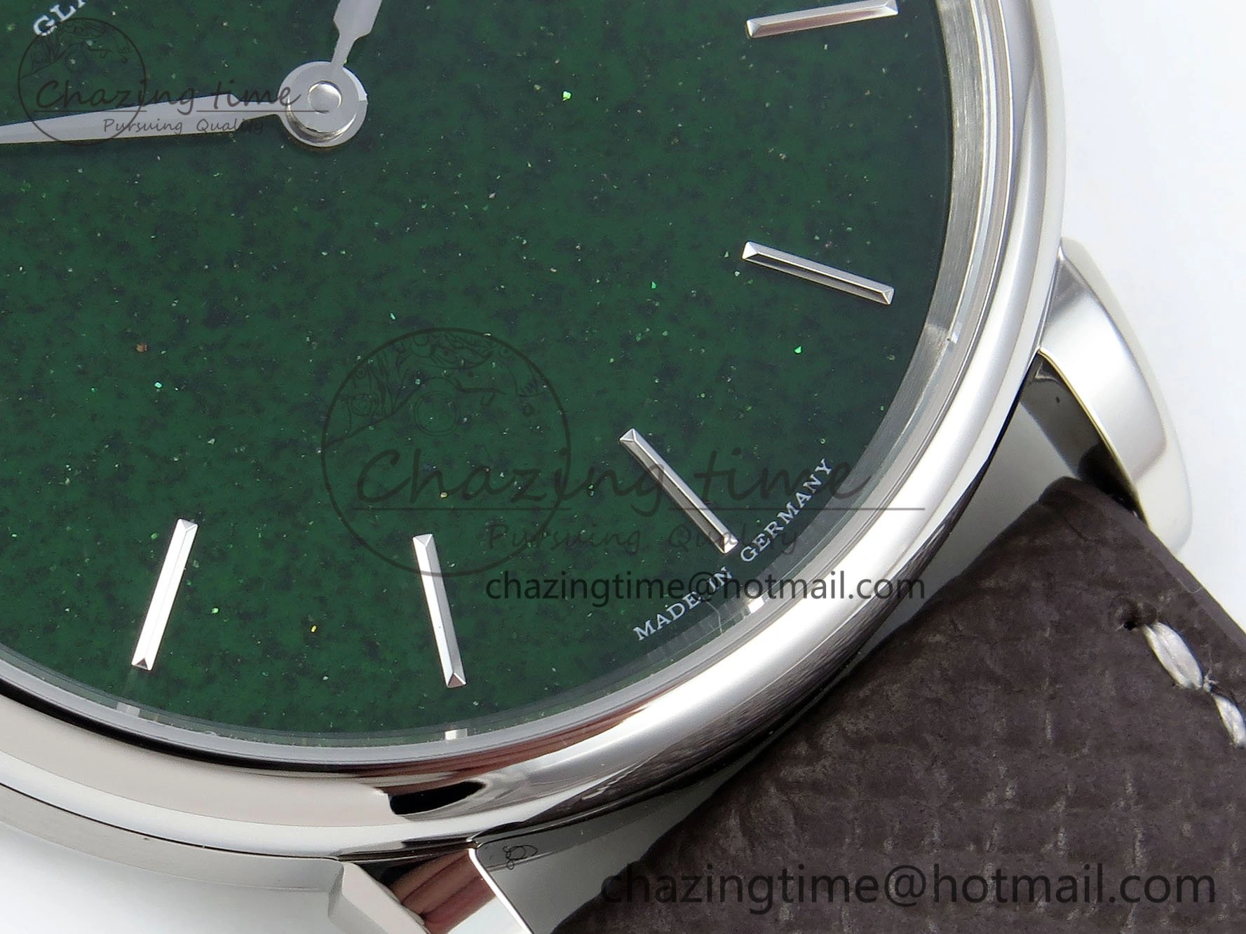 Saxonia Thin SS F8F Edition Green Dial on Brown Leather Strap A23J Minimalist 4162