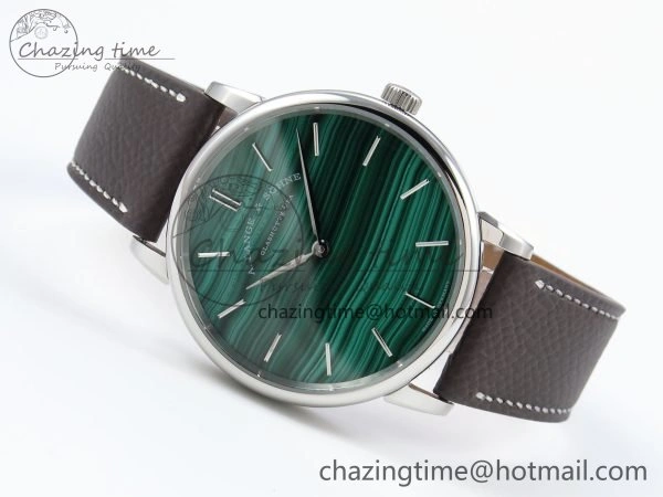 Sustainable Saxonia Thin SS F8F Edition Green Textured Dial on Brown Leather Strap A23J 4160