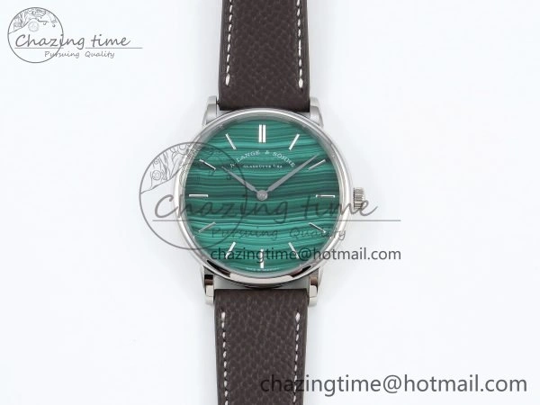 Sustainable Saxonia Thin SS F8F Edition Green Textured Dial on Brown Leather Strap A23J 4160