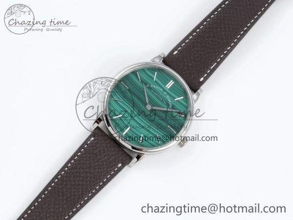 Sustainable Saxonia Thin SS F8F Edition Green Textured Dial on Brown Leather Strap A23J 4160