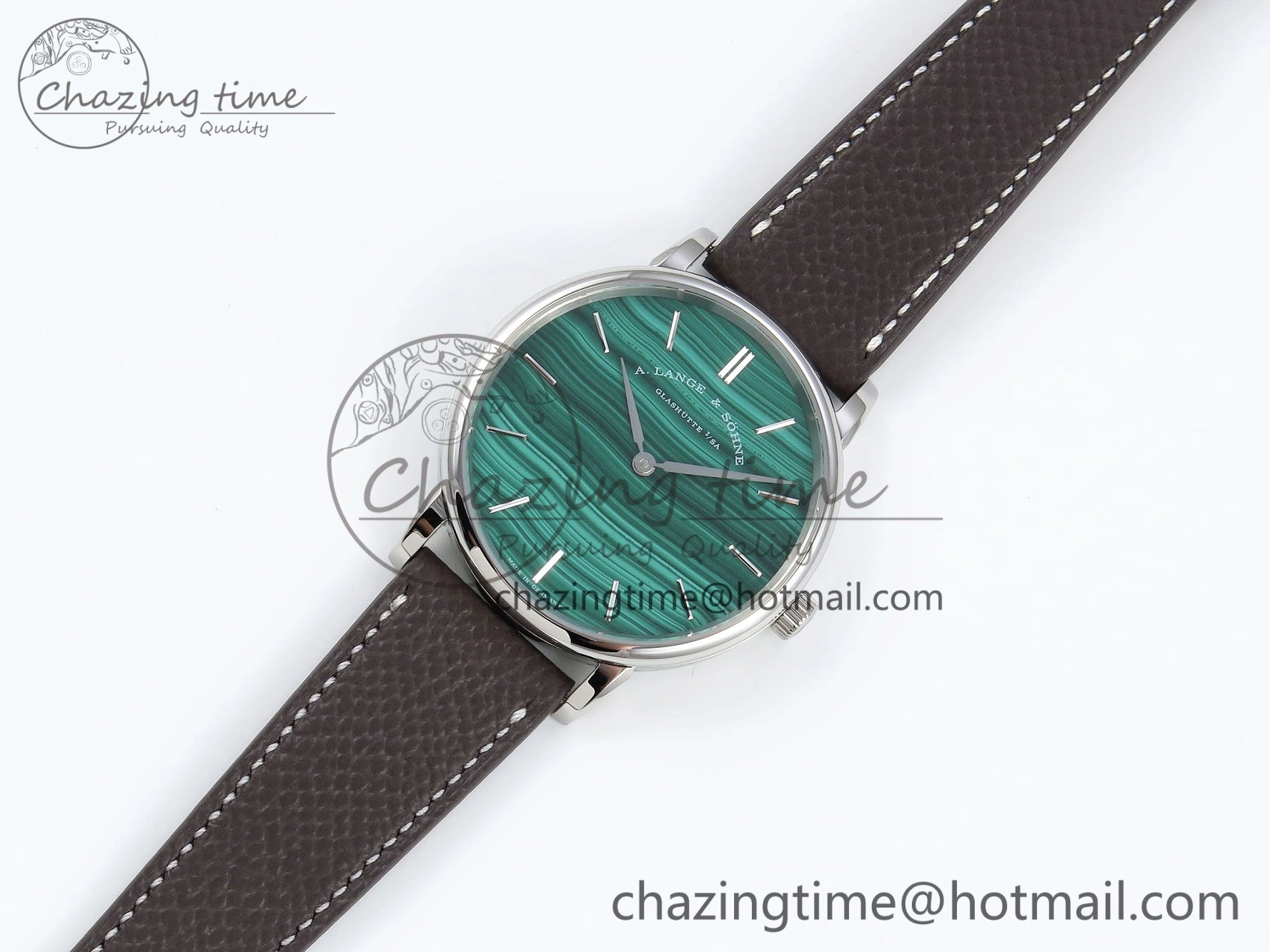 Sustainable Saxonia Thin SS F8F Edition Green Textured Dial on Brown Leather Strap A23J 4160