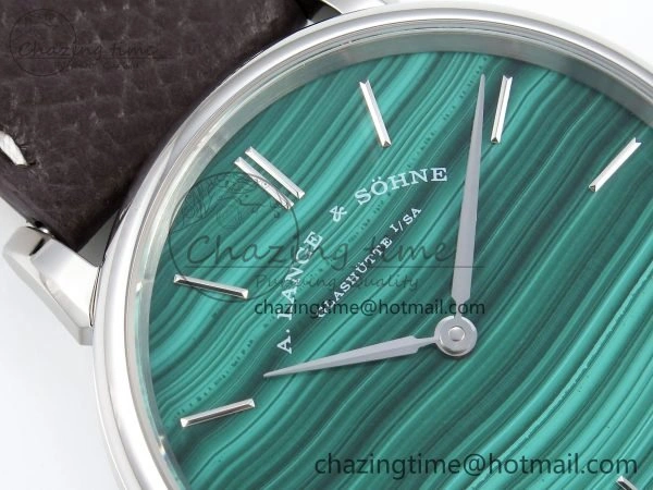 Sustainable Saxonia Thin SS F8F Edition Green Textured Dial on Brown Leather Strap A23J 4160