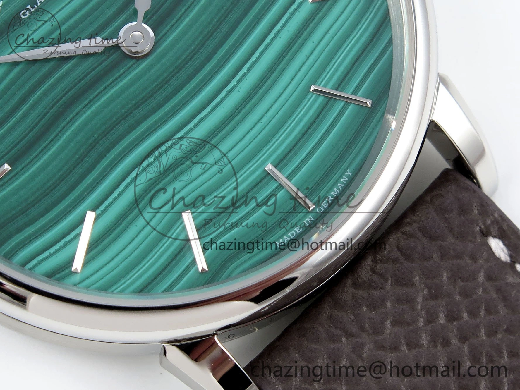 Sustainable Saxonia Thin SS F8F Edition Green Textured Dial on Brown Leather Strap A23J 4160