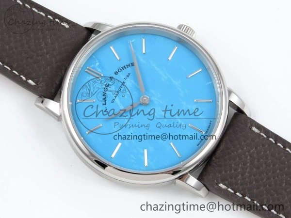 Durable Saxonia Thin SS F8F Edition Tiffany Blue Dial on Brown Leather Strap A23J 4161