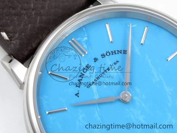 Durable Saxonia Thin SS F8F Edition Tiffany Blue Dial on Brown Leather Strap A23J 4161