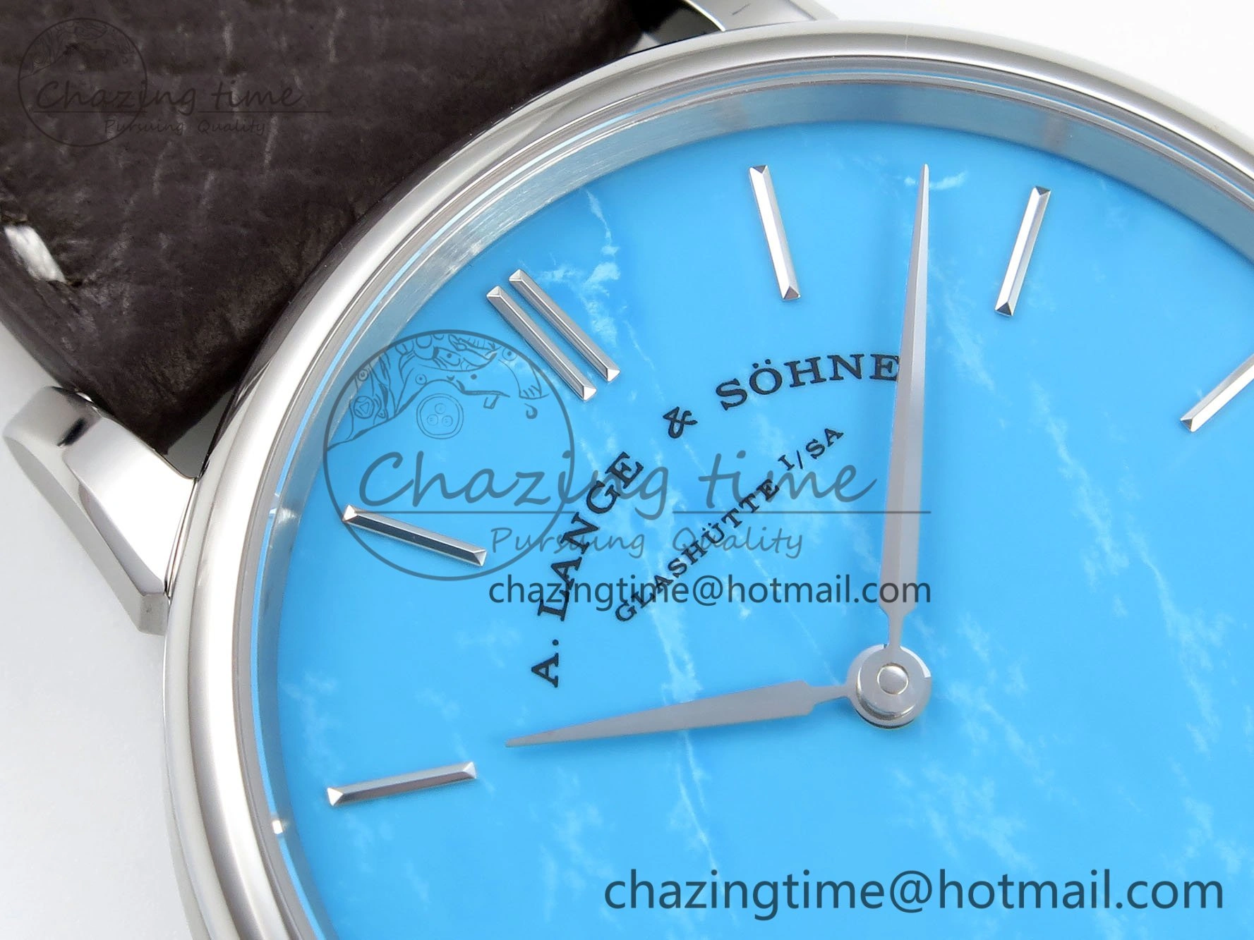 Durable Saxonia Thin SS F8F Edition Tiffany Blue Dial on Brown Leather Strap A23J 4161