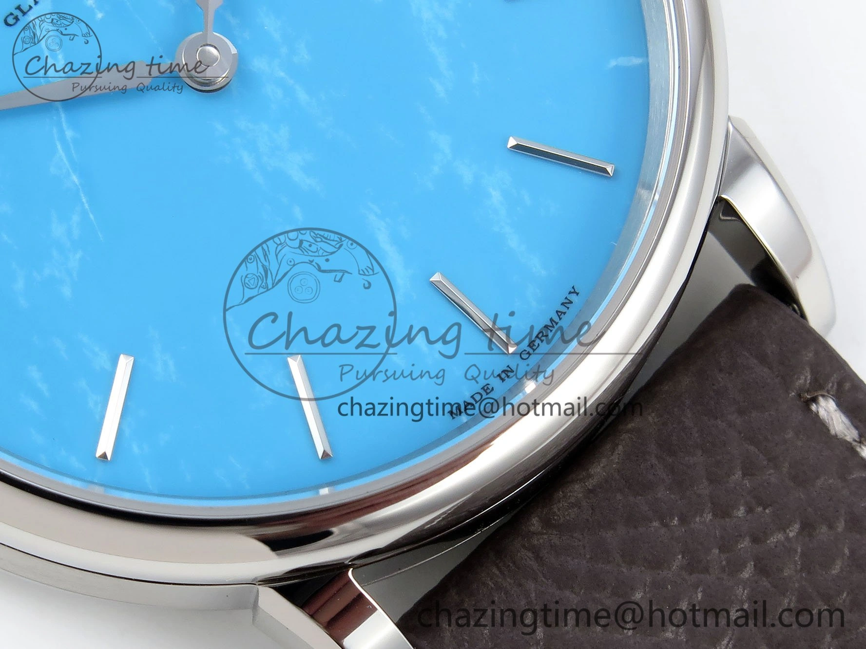Durable Saxonia Thin SS F8F Edition Tiffany Blue Dial on Brown Leather Strap A23J 4161