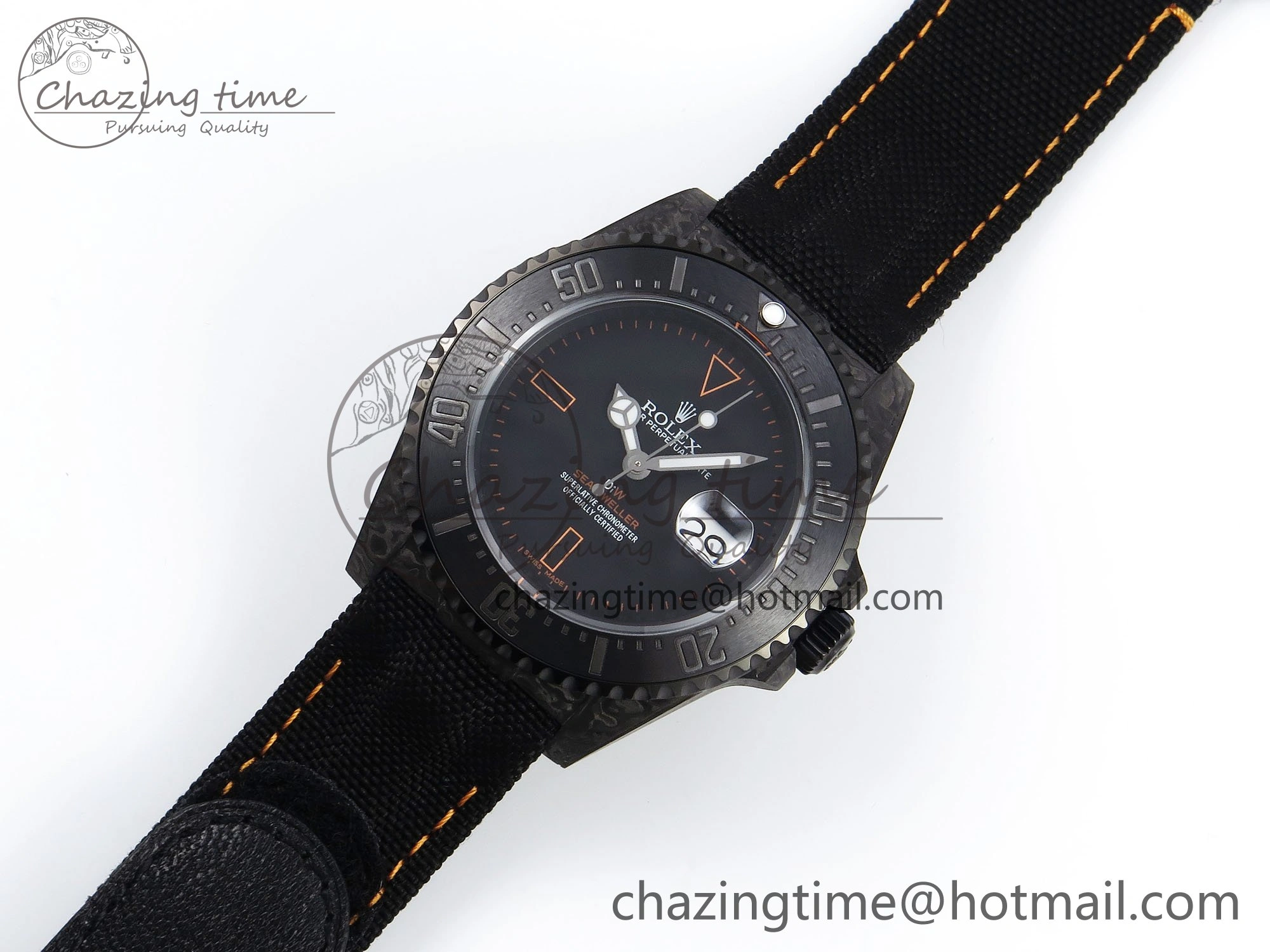 Sea Dweller 43mm Carbon DIWF Best Edition Black Dial Orange Markers on Black Nylon Strap A Supportive 1671