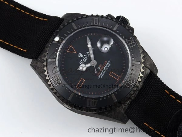 Sea Dweller 43mm Carbon DIWF Best Edition Black Dial Orange Markers on Black Nylon Strap A Supportive 1671