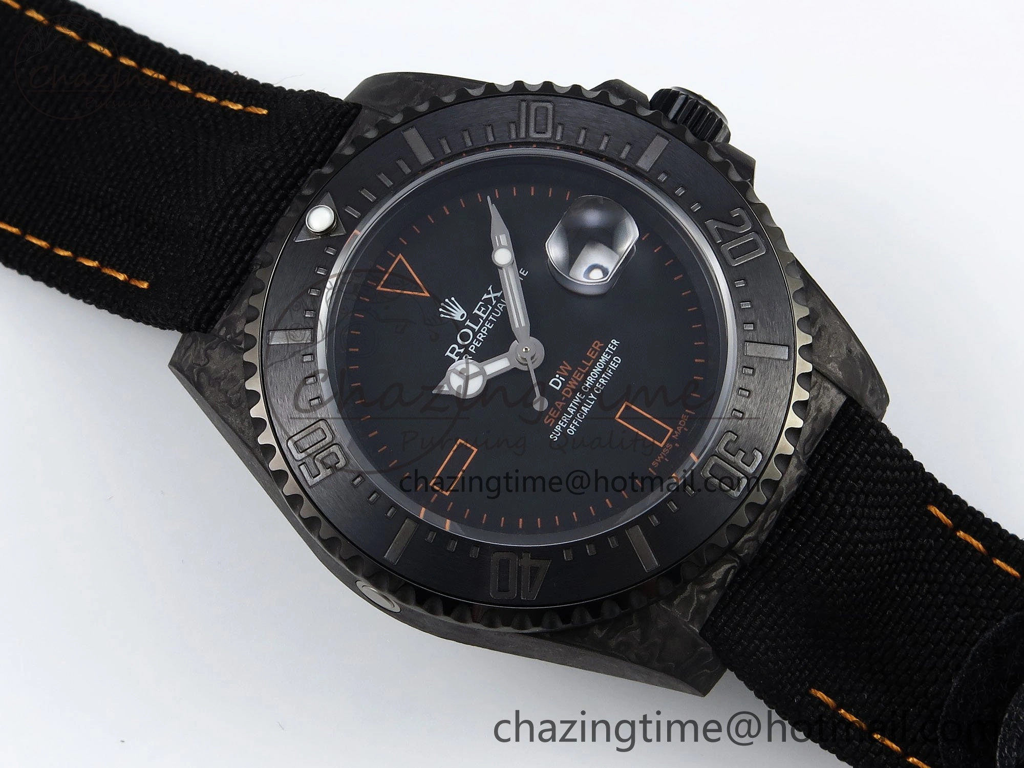 Sea Dweller 43mm Carbon DIWF Best Edition Black Dial Orange Markers on Black Nylon Strap A Supportive 1671