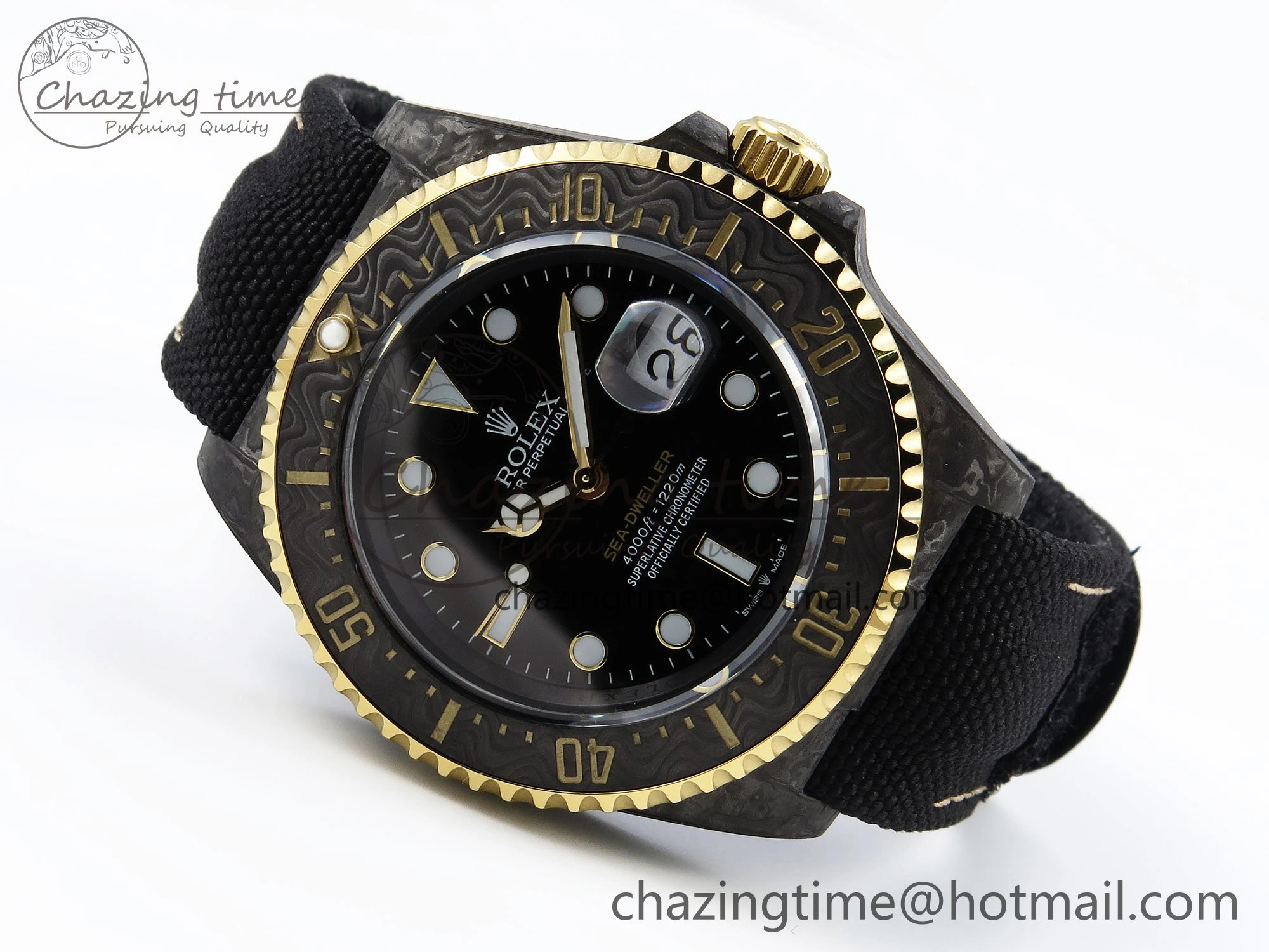 StreetReady Sea Dweller 43mm Carbon DIWF Best Edition Black Dial YG Bezel on Black Nylon Strap A 1667