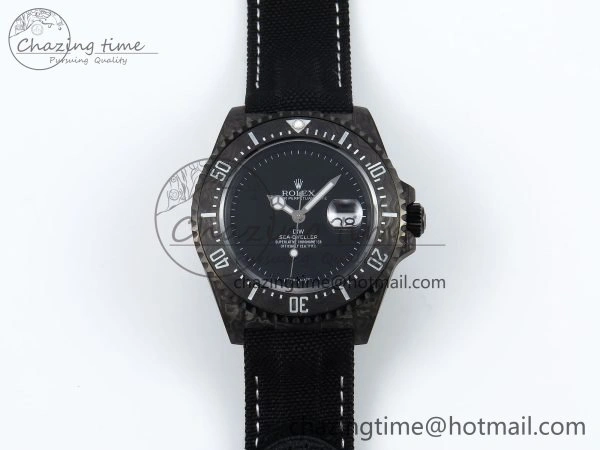 BestValue Sea Dweller 43mm Carbon DIWF Best Edition Black Dial on Black Nylon Strap A 1670