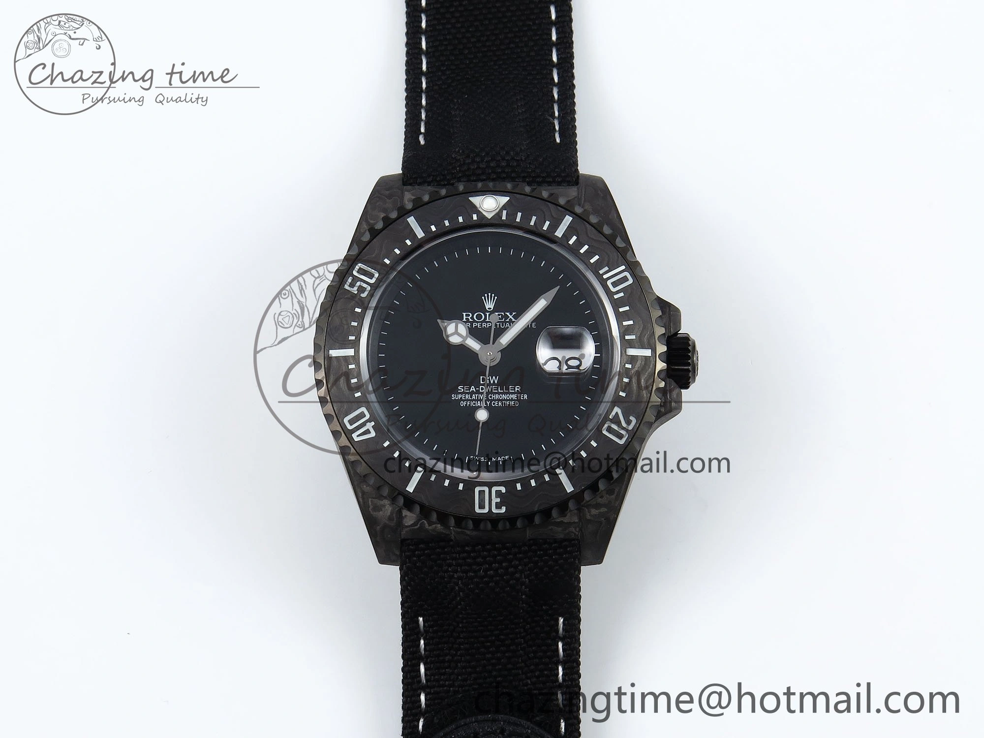 BestValue Sea Dweller 43mm Carbon DIWF Best Edition Black Dial on Black Nylon Strap A 1670