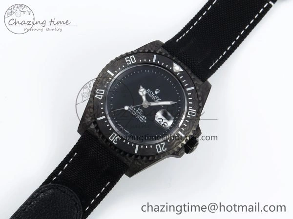 BestValue Sea Dweller 43mm Carbon DIWF Best Edition Black Dial on Black Nylon Strap A 1670