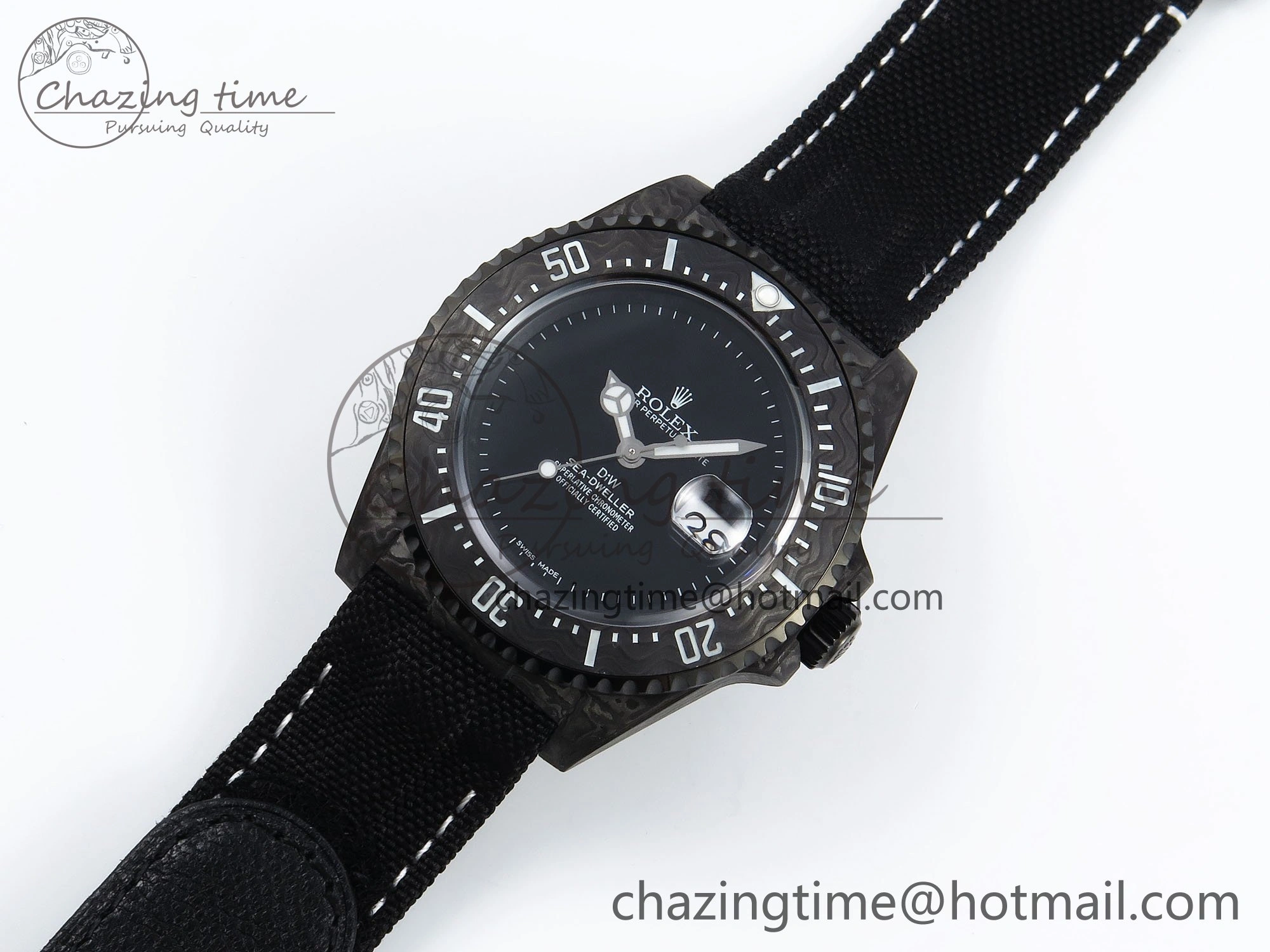 BestValue Sea Dweller 43mm Carbon DIWF Best Edition Black Dial on Black Nylon Strap A 1670