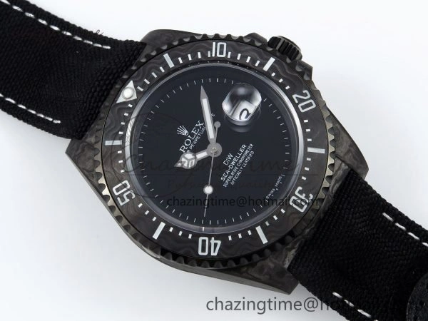BestValue Sea Dweller 43mm Carbon DIWF Best Edition Black Dial on Black Nylon Strap A 1670