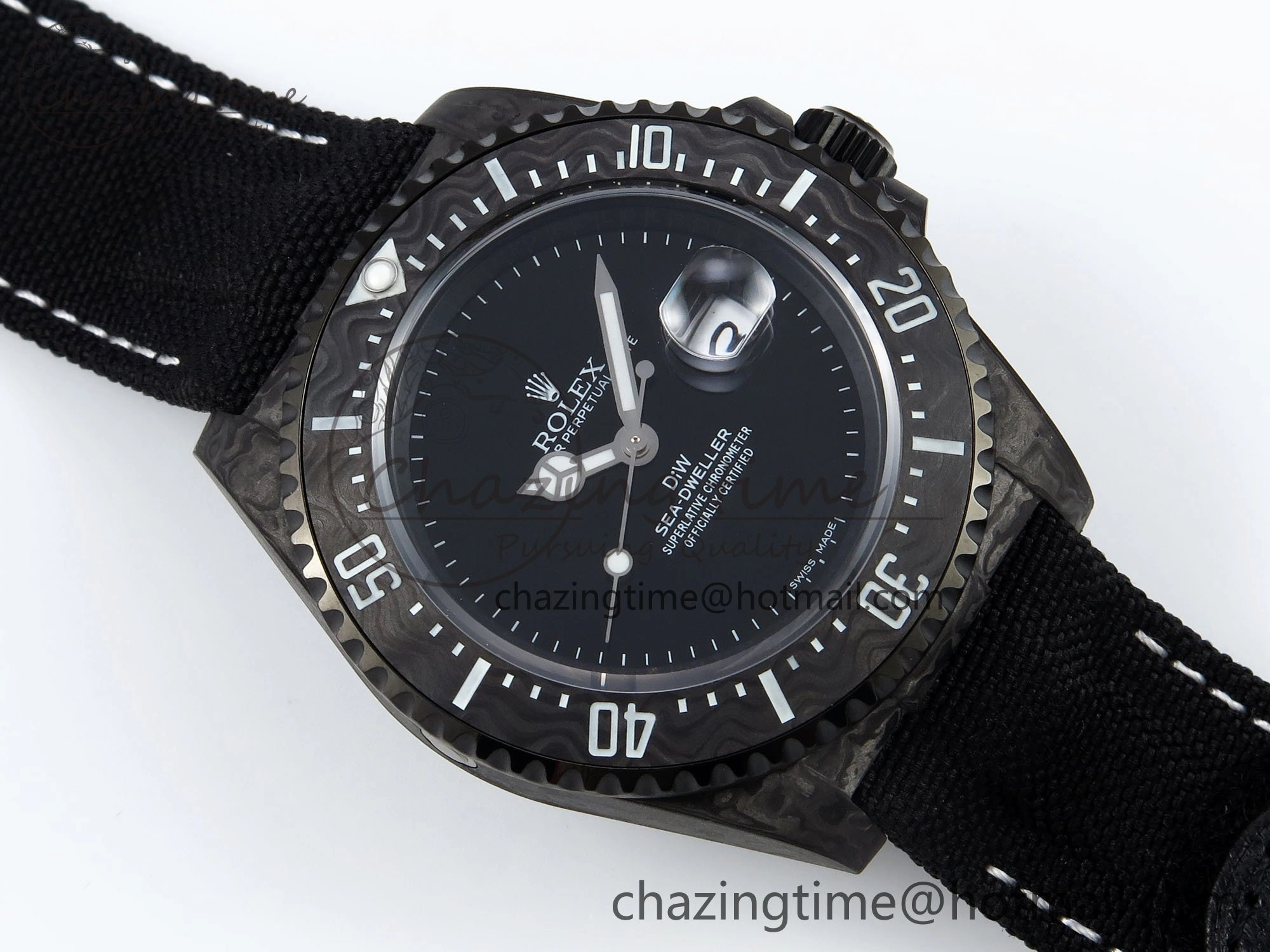 BestValue Sea Dweller 43mm Carbon DIWF Best Edition Black Dial on Black Nylon Strap A 1670
