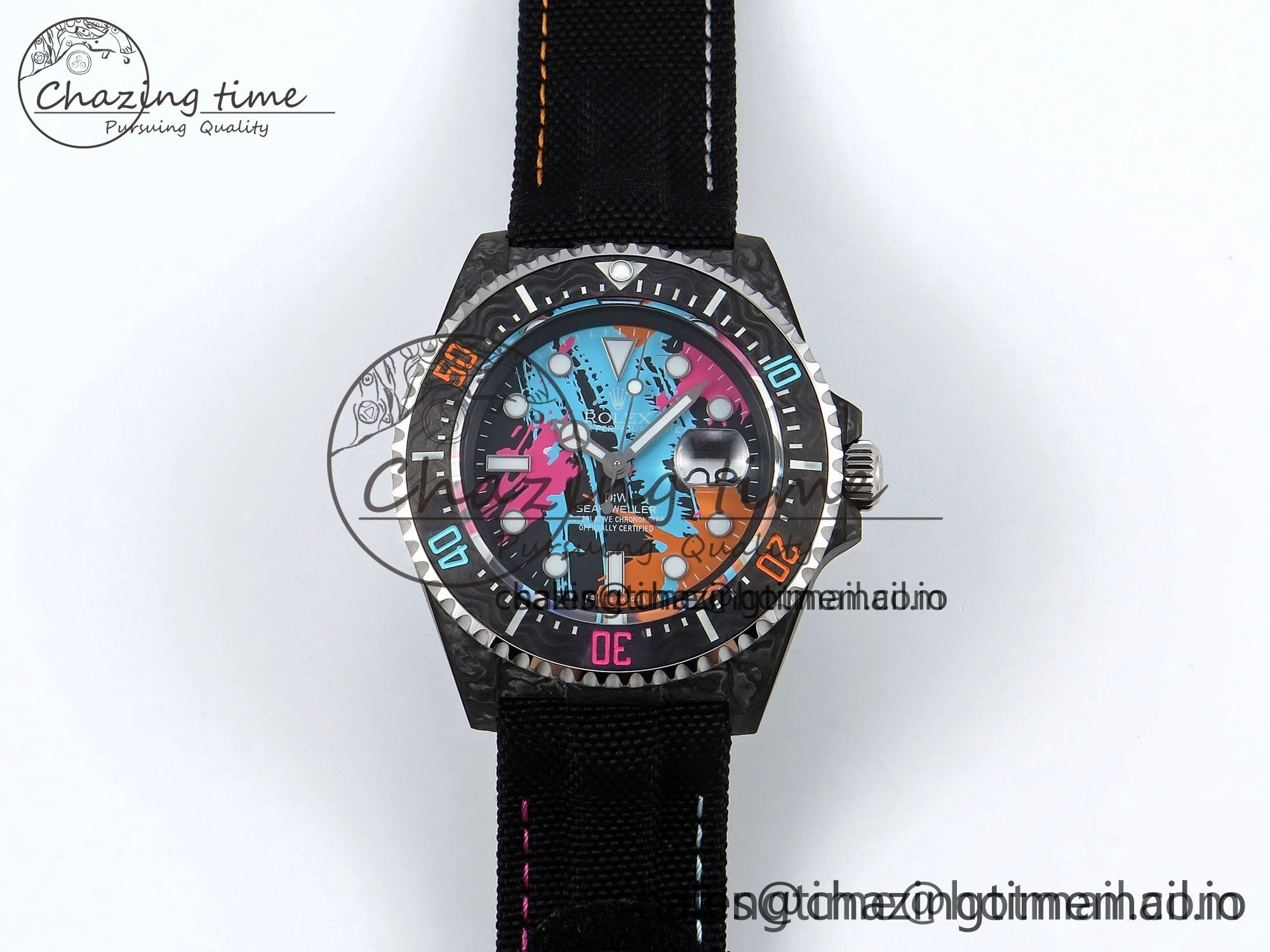 Sea Dweller 43mm Carbon DIWF Best Edition Graffiti Dial on Black Nylon Strap A Unique 1669