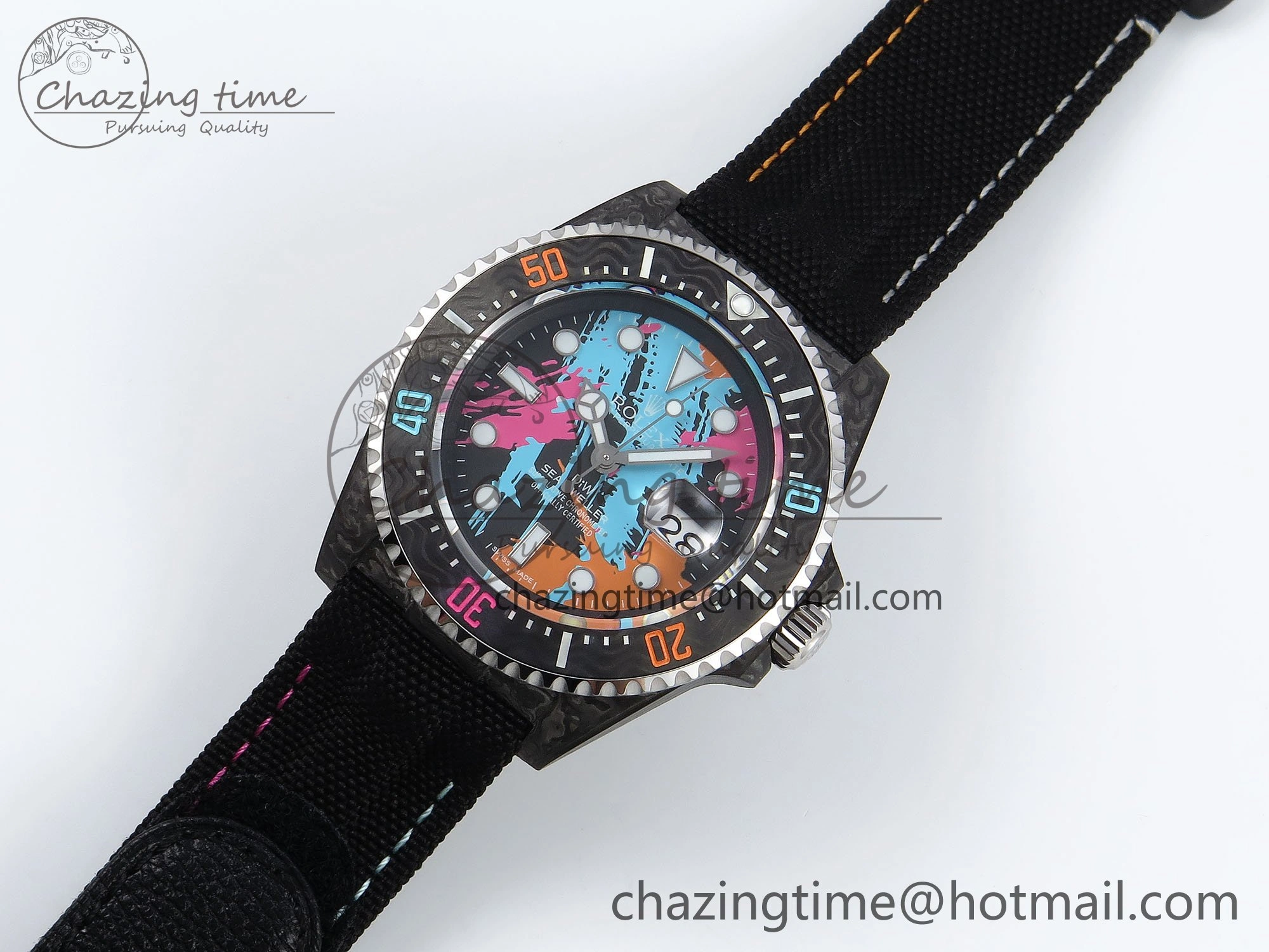 Sea Dweller 43mm Carbon DIWF Best Edition Graffiti Dial on Black Nylon Strap A Unique 1669