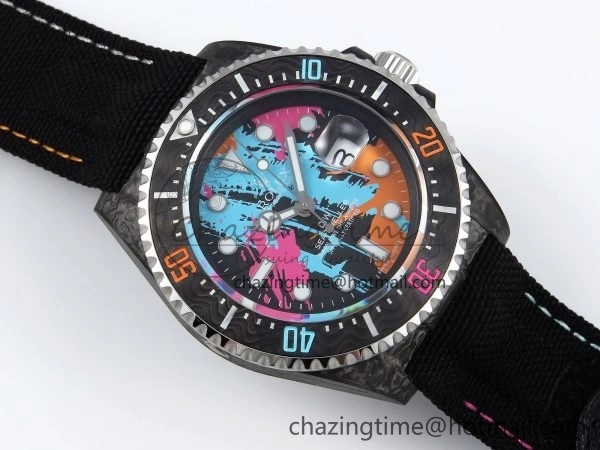 Sea Dweller 43mm Carbon DIWF Best Edition Graffiti Dial on Black Nylon Strap A Unique 1669