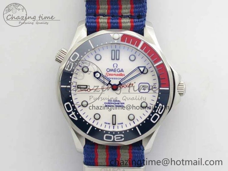 Seamaster 300M 007 SS URF 1:1 Best Edition White Dial Ceramic Bezel On Nylon Strap A2507(Free SS Bracelet) Functional 8118