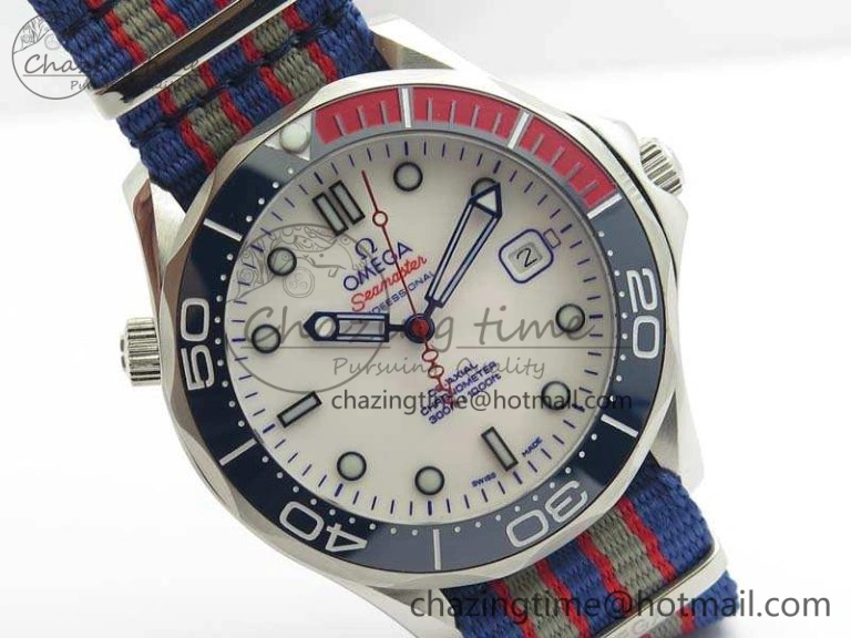 Seamaster 300M 007 SS URF 1:1 Best Edition White Dial Ceramic Bezel On Nylon Strap A2507(Free SS Bracelet) Functional 8118