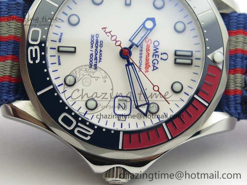 Seamaster 300M 007 SS URF 1:1 Best Edition White Dial Ceramic Bezel On Nylon Strap A2507(Free SS Bracelet) Functional 8118