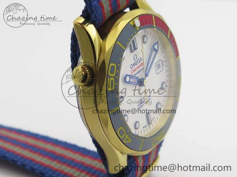 Tailored Seamaster 300M 007 YG URF 1:1 Best Edition White Dial Ceramic Bezel On Nylon Strap A 8115