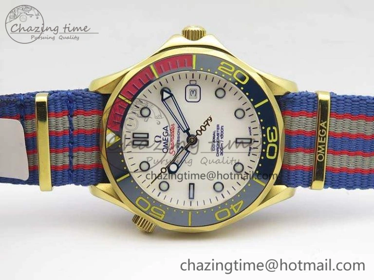 Tailored Seamaster 300M 007 YG URF 1:1 Best Edition White Dial Ceramic Bezel On Nylon Strap A 8115