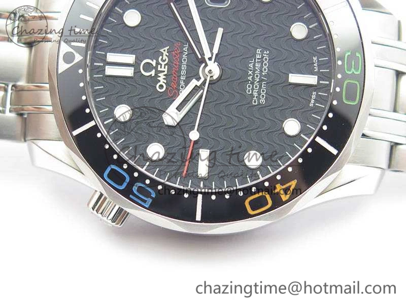 Practical Seamaster 300M 2016 Olympic SS OMF 1:1 Best Edition Black Dial Ceramic Bezel On SS Bracelet A 8149