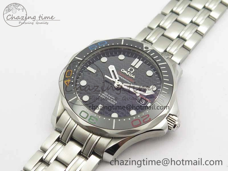 Practical Seamaster 300M 2016 Olympic SS OMF 1:1 Best Edition Black Dial Ceramic Bezel On SS Bracelet A 8149