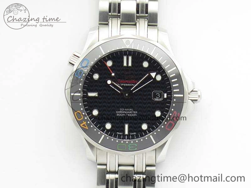 Practical Seamaster 300M 2016 Olympic SS OMF 1:1 Best Edition Black Dial Ceramic Bezel On SS Bracelet A 8149