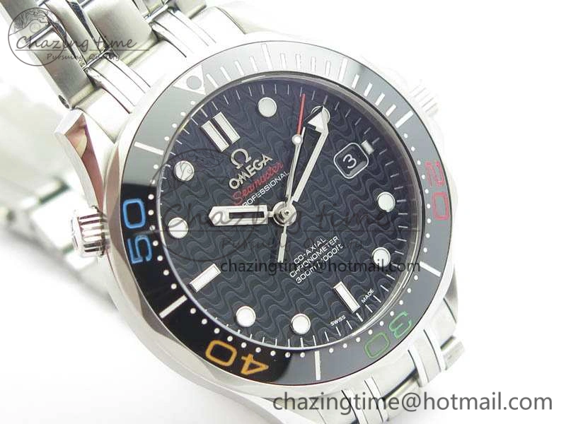 Practical Seamaster 300M 2016 Olympic SS OMF 1:1 Best Edition Black Dial Ceramic Bezel On SS Bracelet A 8149