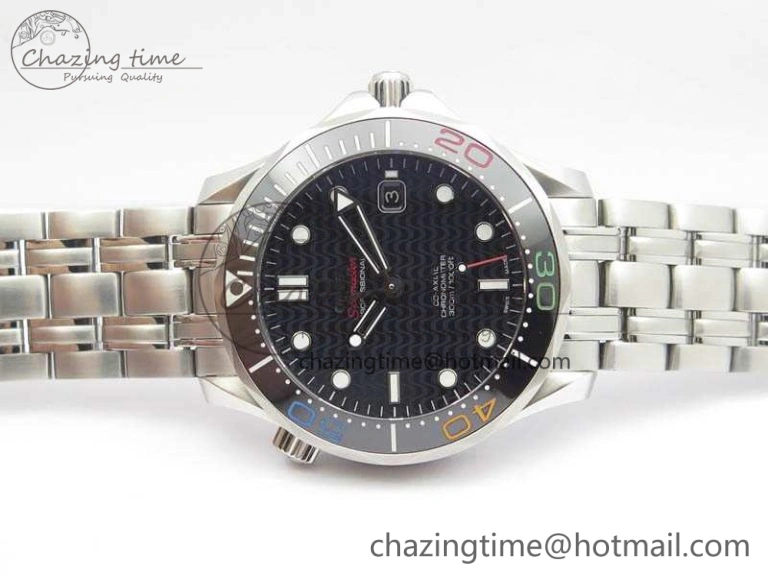 Practical Seamaster 300M 2016 Olympic SS OMF 1:1 Best Edition Black Dial Ceramic Bezel On SS Bracelet A 8149